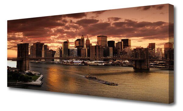 Tablou pe panza canvas Bridge City Case Gri Brun Galben