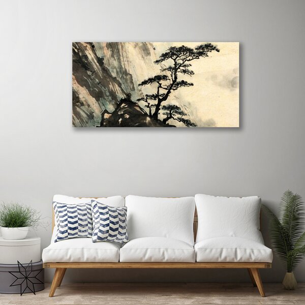 Tablou pe panza canvas Copac Natura negru