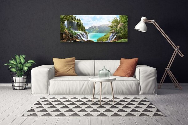Tablou pe panza canvas Mountain Bay Cascada Natura Gri Albastru Verde Maro