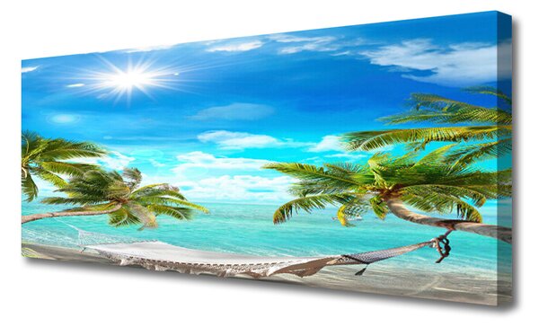 Tablou pe panza canvas Sun Sea Palm Hamac Peisaj Alb Albastru Maro Alb