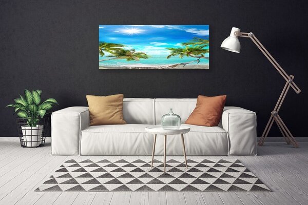 Tablou pe panza canvas Sun Sea Palm Hamac Peisaj Alb Albastru Maro Alb