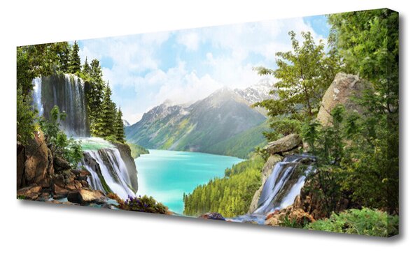 Tablou pe panza canvas Mountain Bay Cascada Natura Gri Albastru Verde Maro