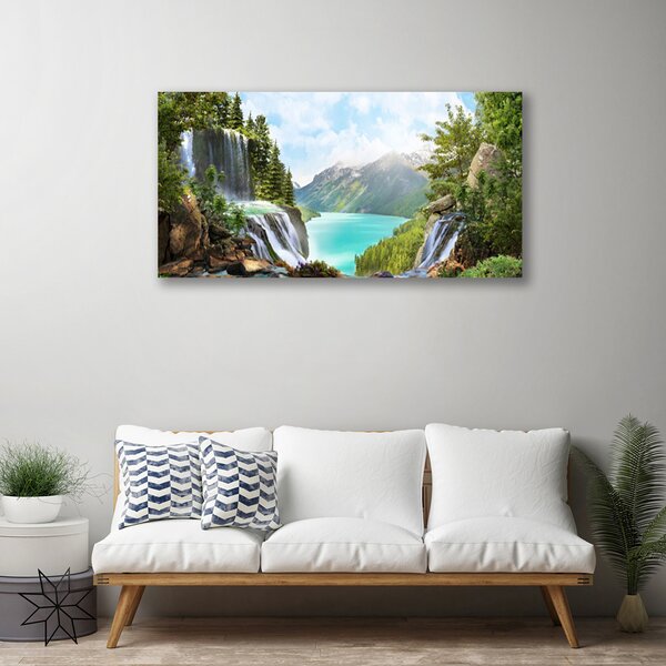 Tablou pe panza canvas Mountain Bay Cascada Natura Gri Albastru Verde Maro