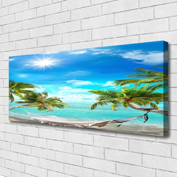 Tablou pe panza canvas Sun Sea Palm Hamac Peisaj Alb Albastru Maro Alb