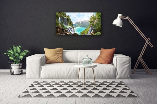 Tablou pe panza canvas Mountain Bay Cascada Natura Gri Albastru Verde Maro