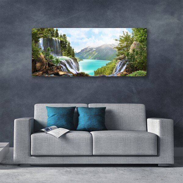 Tablou pe panza canvas Mountain Bay Cascada Natura Gri Albastru Verde Maro