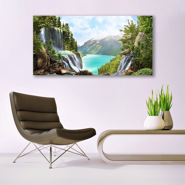 Tablou pe panza canvas Mountain Bay Cascada Natura Gri Albastru Verde Maro