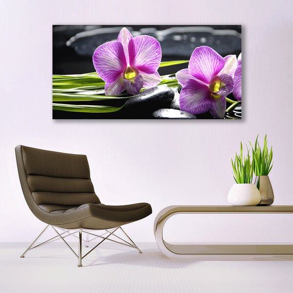 Tablou pe panza canvas Pietrele florale flori roz negru