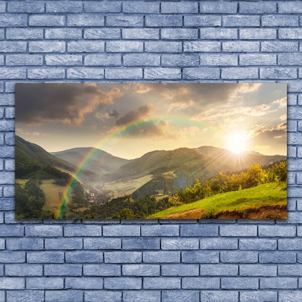 Tablou pe sticla Soare Munții Rainbow Peisaj Multi