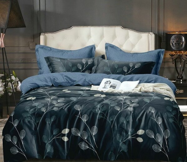 Lenjerie de pat elegantă albastru închis 3 părți: 1buc 160 cmx200 + 2buc 70 cmx80