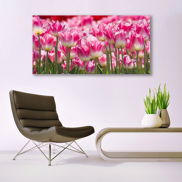 Tablou pe panza canvas Lalele Floral Verde Alb Roșu