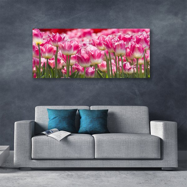 Tablou pe panza canvas Lalele Floral Verde Alb Roșu