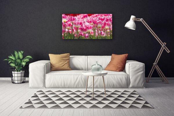 Tablou pe panza canvas Lalele Floral Verde Alb Roșu