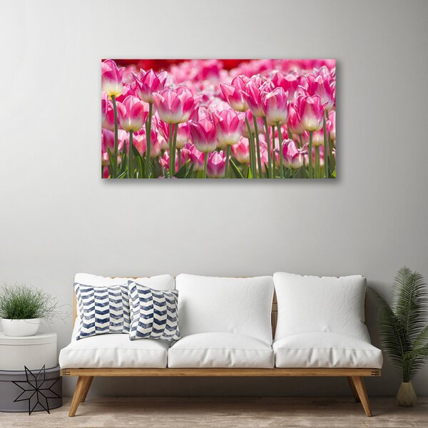 Tablou pe panza canvas Lalele Floral Verde Alb Roșu