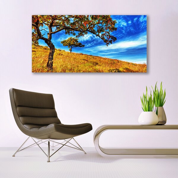 Tablou pe sticla Meadow Copaci Natura Galben Maro