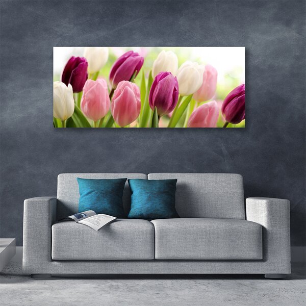 Tablou pe panza canvas Lalele Floral Alb Roșu Roz