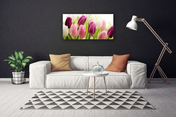 Tablou pe panza canvas Lalele Floral Alb Roșu Roz