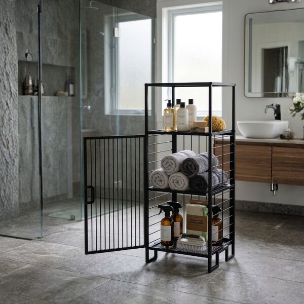 Dulap metalic pentru baie cu rafturi, model industrial, pentru depozitare prosoape si accesorii baie, 96x41x33 cm