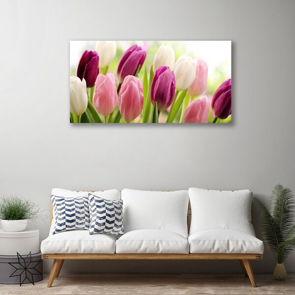 Tablou pe panza canvas Lalele Floral Alb Roșu Roz