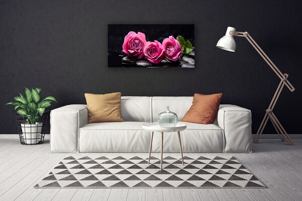 Tablou pe panza canvas Trandafiri pietre Floral Rosu Negru