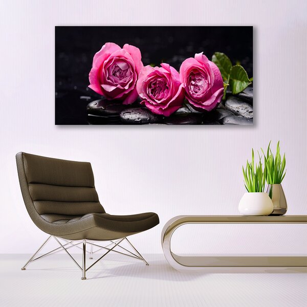 Tablouri acrilice Trandafiri pietre Floral Rosu Negru
