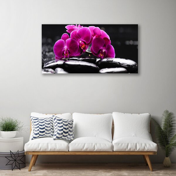 Tablou pe panza canvas Pietrele florale flori Roșu Negru