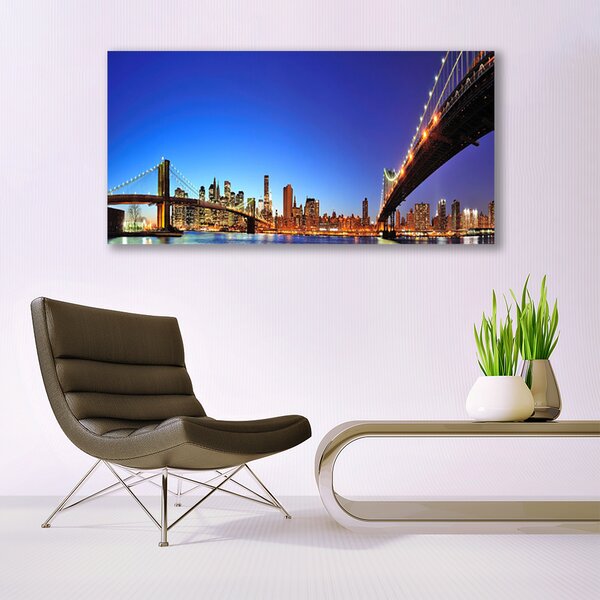 Tablou pe panza canvas Bridge City Arhitectura Maro Albastru Violet