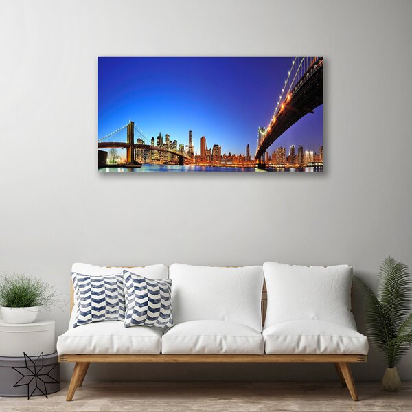 Tablou pe panza canvas Bridge City Arhitectura Maro Albastru Violet
