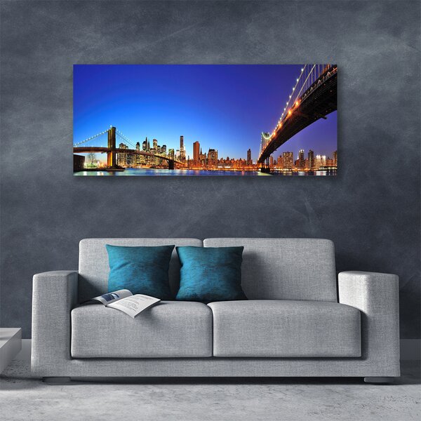 Tablou pe panza canvas Bridge City Arhitectura Maro Albastru Violet