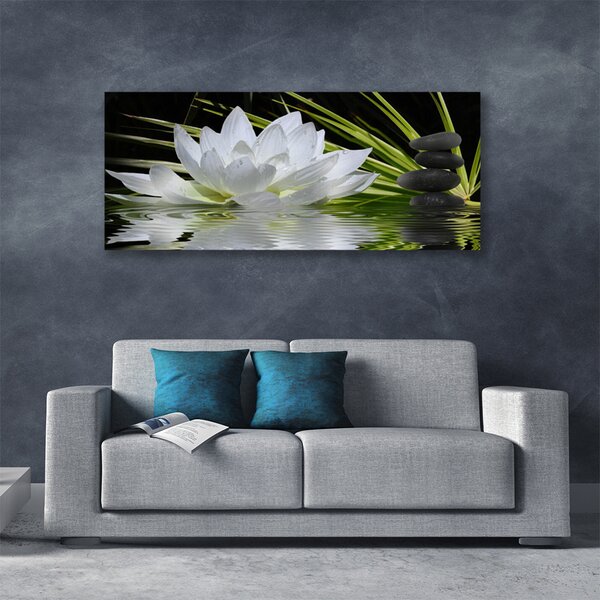 Tablou pe panza canvas Pietrele de flori Apă Floral Alb Negru