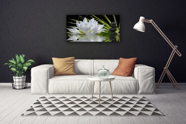 Tablou pe panza canvas Pietrele de flori Apă Floral Alb Negru