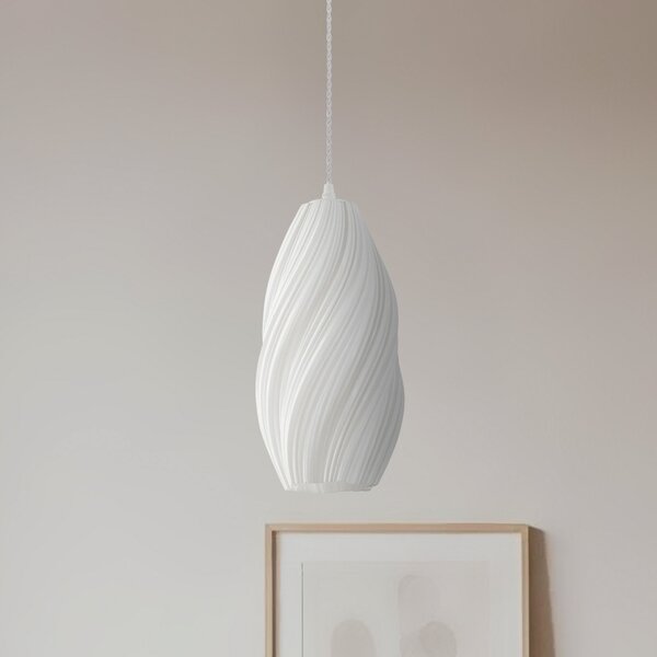 Lindby Lampă suspendată Nuvia, Ø 15,5 cm, albă, imprimare 3D, reglabil, Alb, Camera de zi / sufragerie, Plastic, Modern