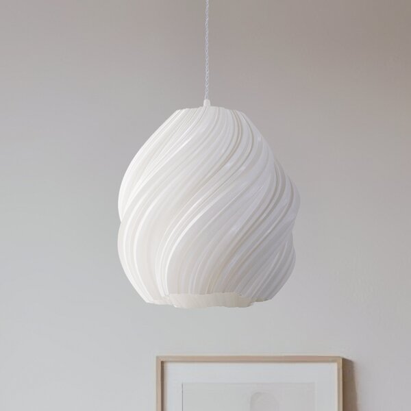 Lindby Lampă suspendată Nuvia, Ø 30 cm, albă, imprimare 3D, reglabil, Alb, Camera de zi / sufragerie, Plastic, Modern