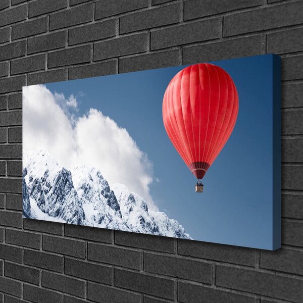 Tablou pe panza canvas Aer cald Ballon Munte zăpadă Art Orange Gri Alb