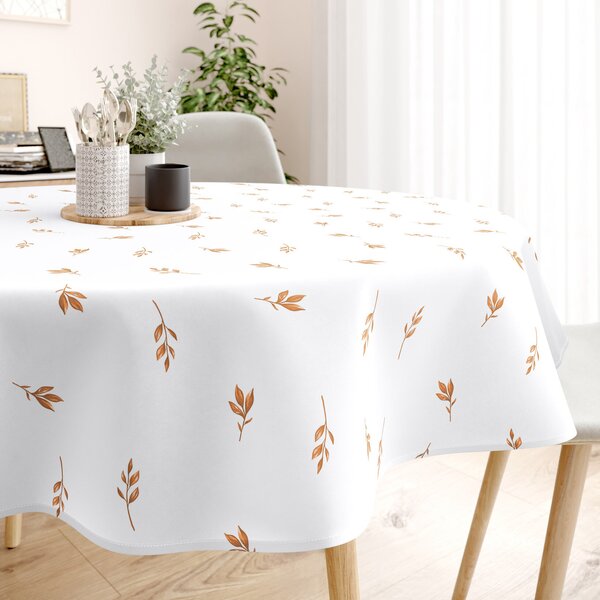 Goldea față de masă 100% bumbac - frunze maro de toamnă - rotundă Ø 110 cm