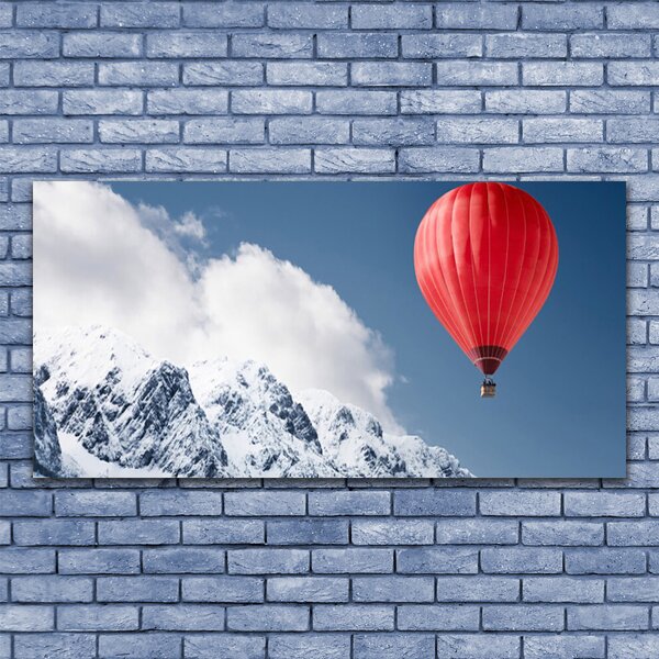 Tablou pe panza canvas Aer cald Ballon Munte zăpadă Art Orange Gri Alb