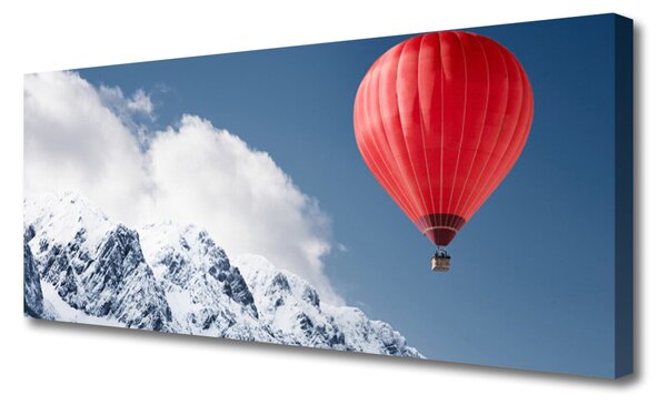 Tablou pe panza canvas Aer cald Ballon Munte zăpadă Art Orange Gri Alb