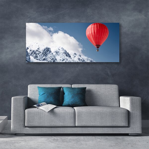 Tablou pe panza canvas Aer cald Ballon Munte zăpadă Art Orange Gri Alb