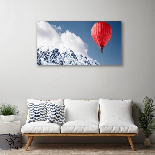 Tablou pe panza canvas Aer cald Ballon Munte zăpadă Art Orange Gri Alb