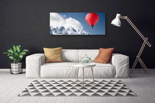 Tablou pe panza canvas Aer cald Ballon Munte zăpadă Art Orange Gri Alb