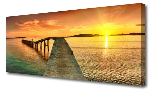 Tablou pe panza canvas Sea Sun Podul Peisaj Galben Gri