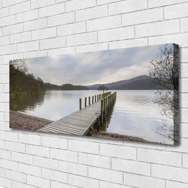 Tablou pe panza canvas Lake Forest Podul Arhitectura Verde Maro Gri