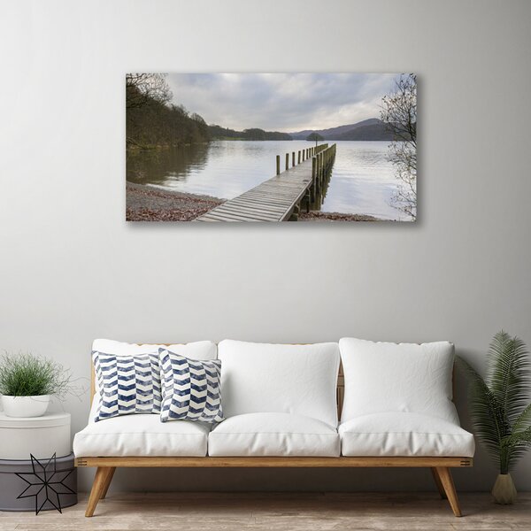 Tablou pe panza canvas Lake Forest Podul Arhitectura Verde Maro Gri