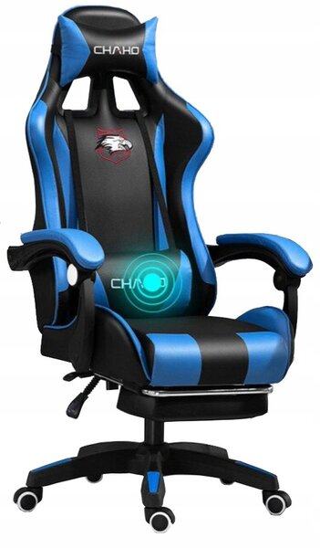 Scaun de gaming confortabil cu pernă în negru și albastru