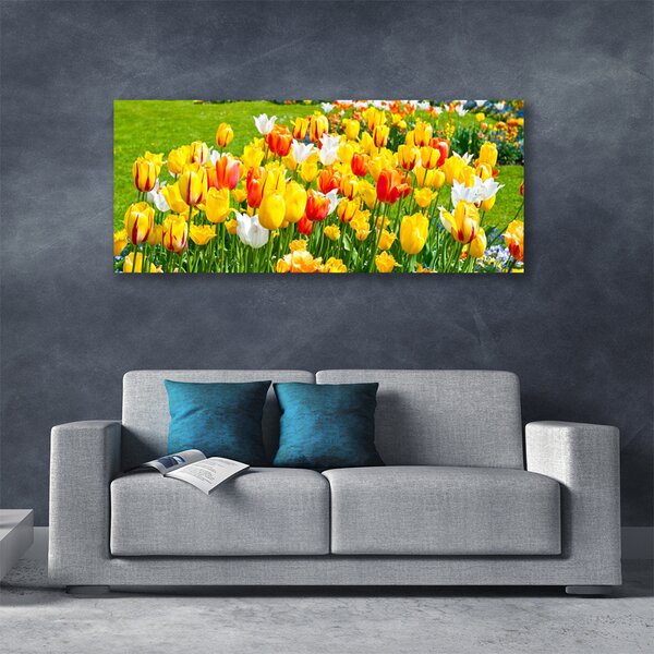 Tablou pe panza canvas Lalele Floral Galben Roșu Alb