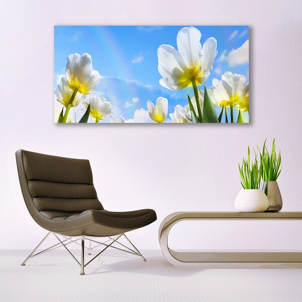 Tablou pe sticla Flori Floral Alb Verde