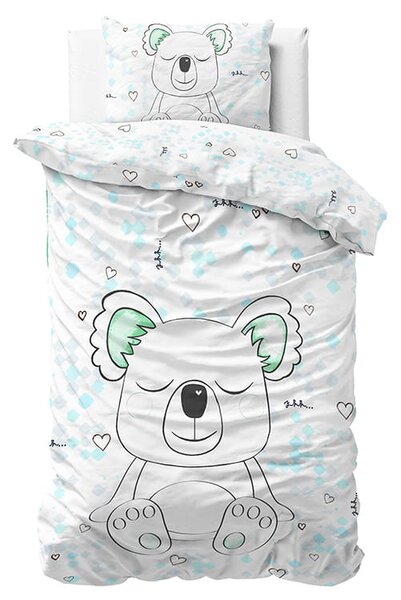 Lenjerie de pat albă pentru copii, cu motiv koala 140 x 200 cm