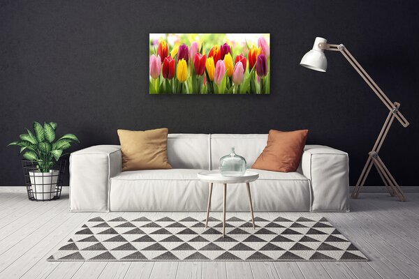Tablou pe panza canvas Lalele Floral Roz Roșu Galben