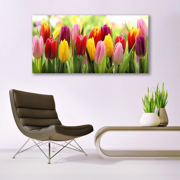 Tablou pe panza canvas Lalele Floral Roz Roșu Galben