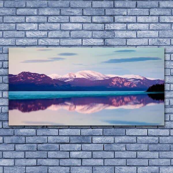 Tablou pe panza canvas Mountain Lake Peisaj Alb Negru Maro Albastru